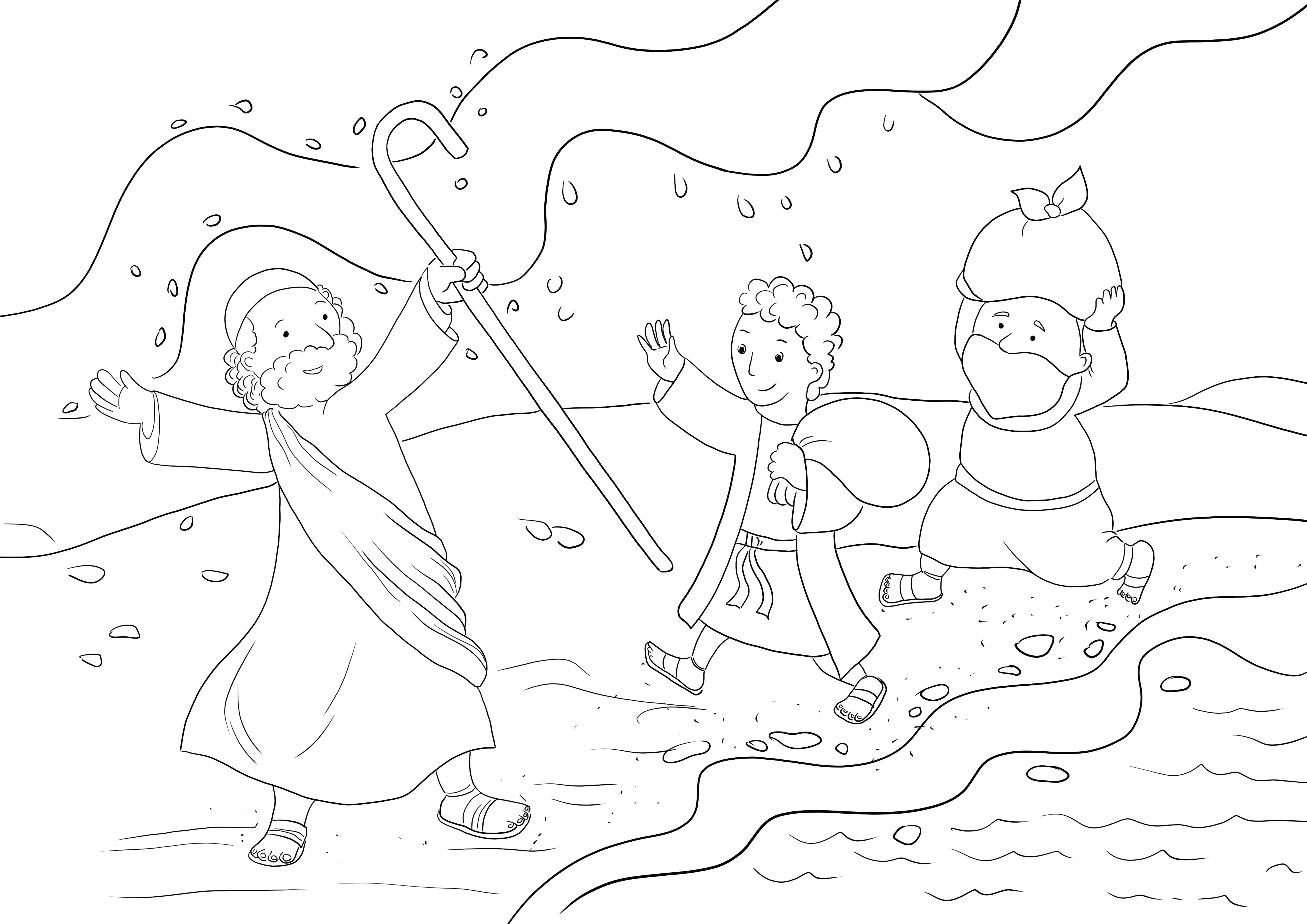 Here is a free printable of Israelites Cross the Red Sea sheet to color easily