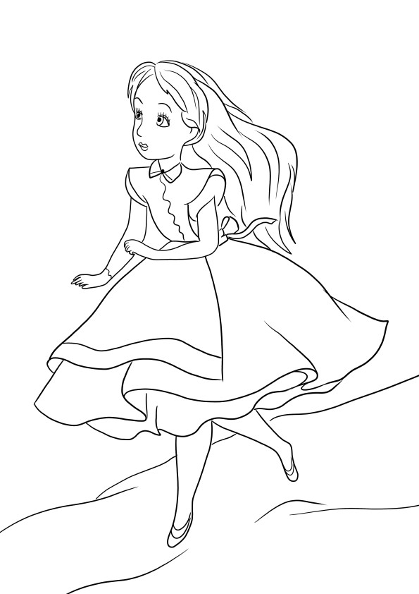 Alice in Wonderland coloring page is ready to be printed for free and colored