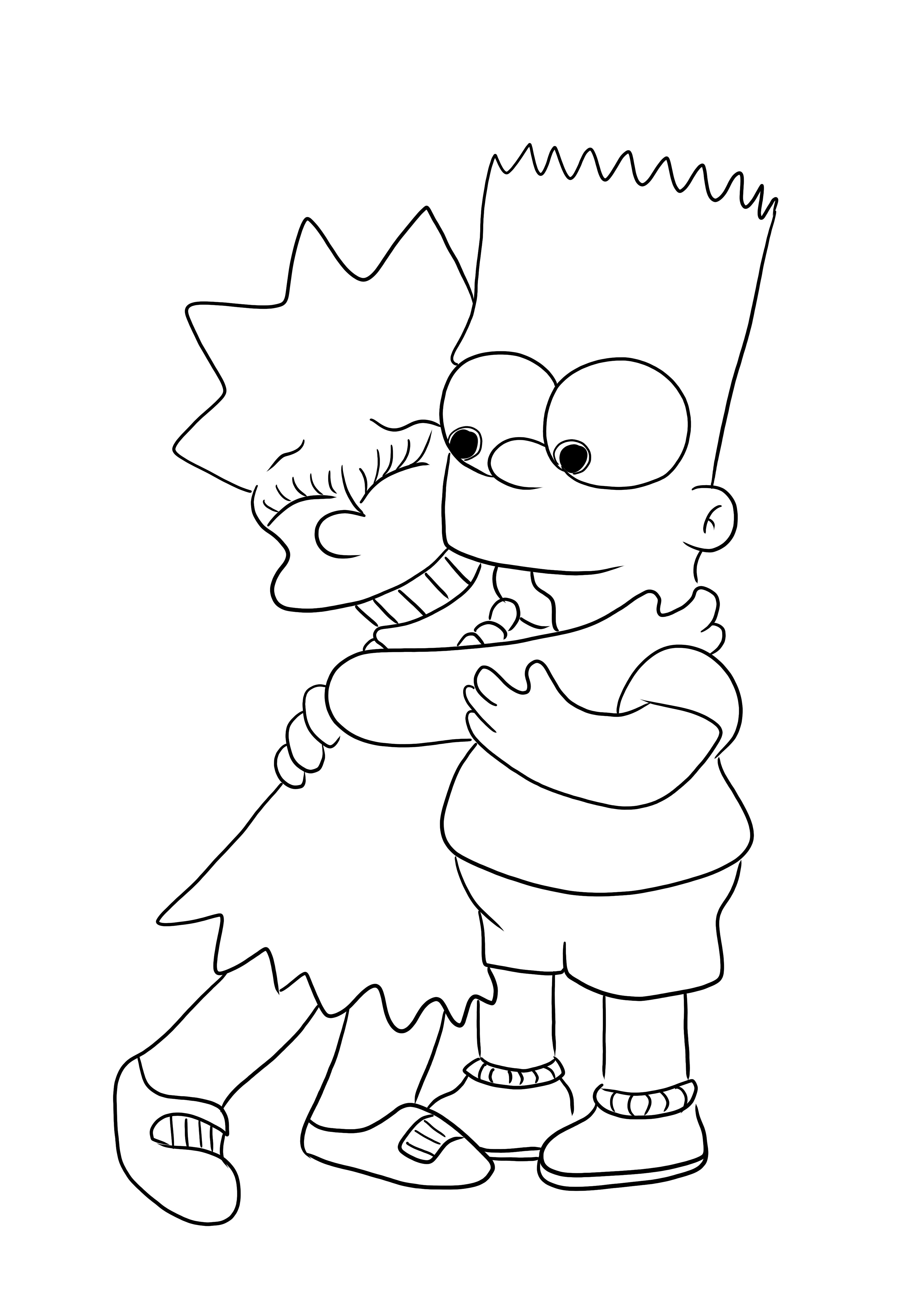 Een gratis kleurplaat van Bart en Lisa uit de familie Simpsons om af te drukken voor kinderen kleurplaat