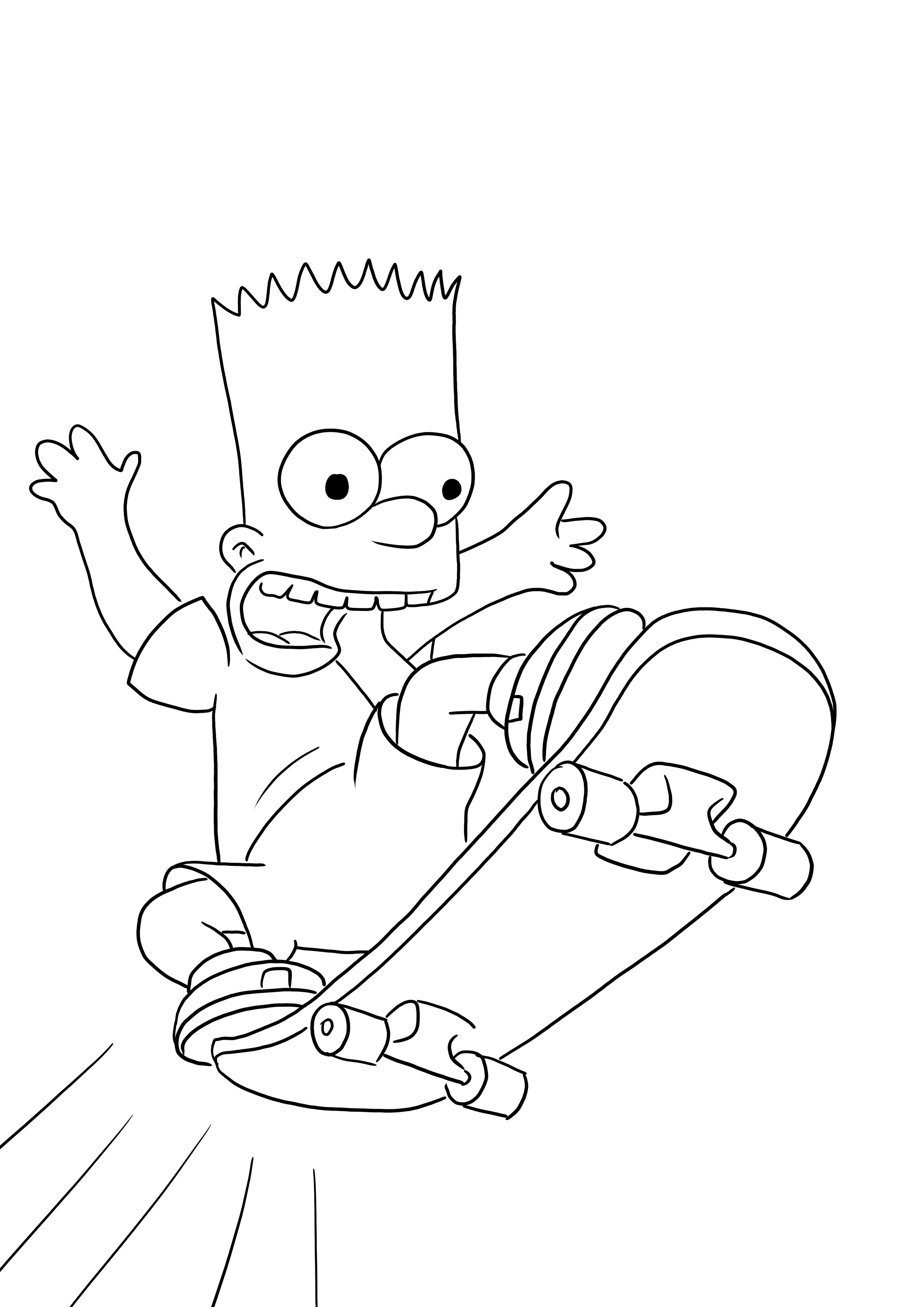 Bart Simpsons korcsolyázik, mentesen nyomtatható és színezhető gyerekeknek