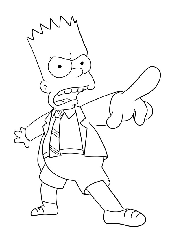 Here is a super easy-to-color of angry Bart-free to download or print