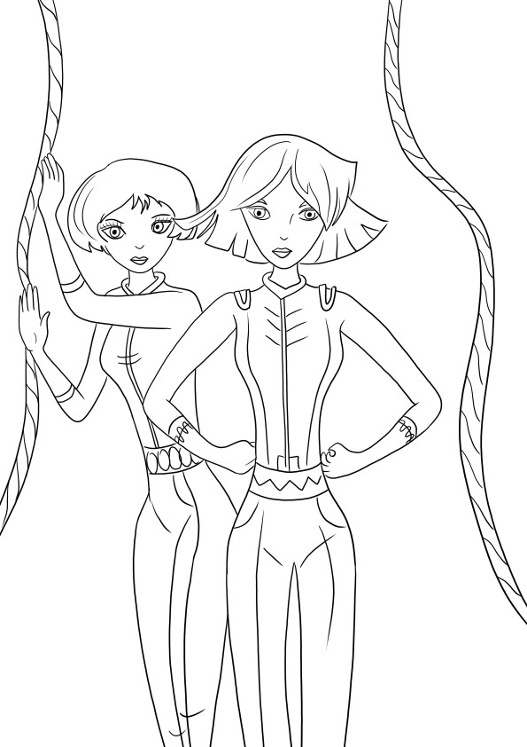 Our easy coloring image of Clover and Alexandra from Totally Spies-ready to be printed for free