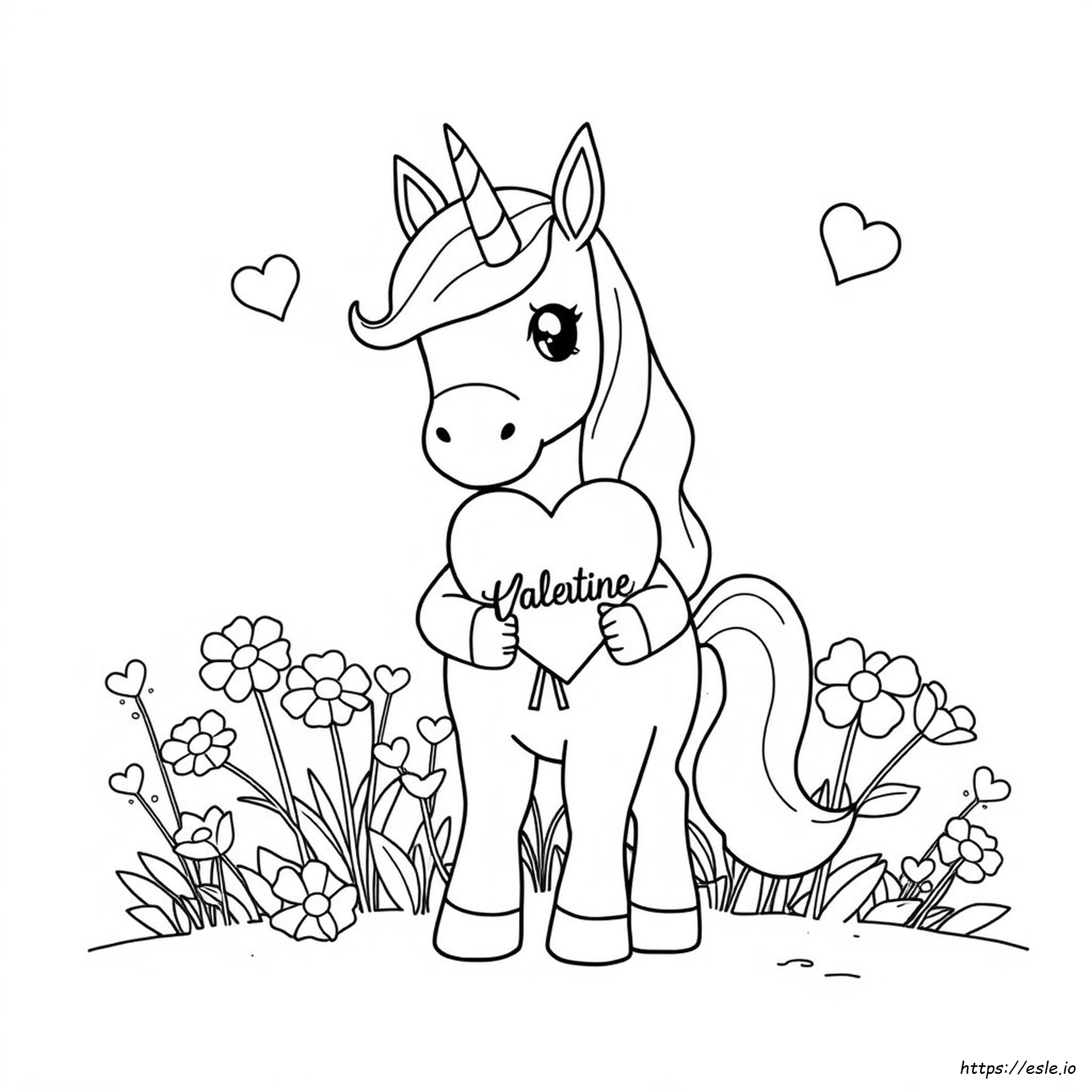 Unicornio De San Valentín Para Colorear