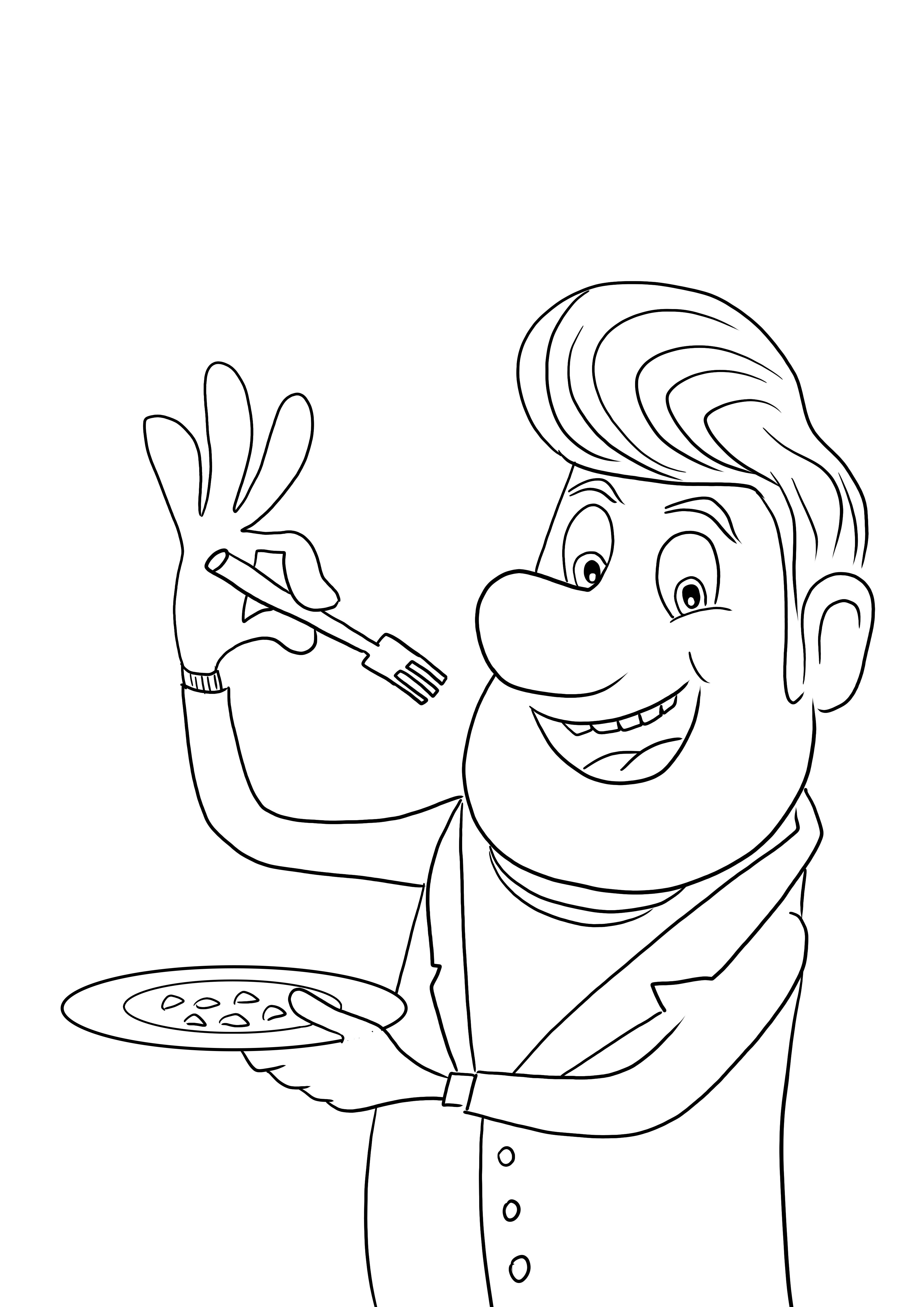 Mayor Shelbourne eating his snack easy to color image and free to download