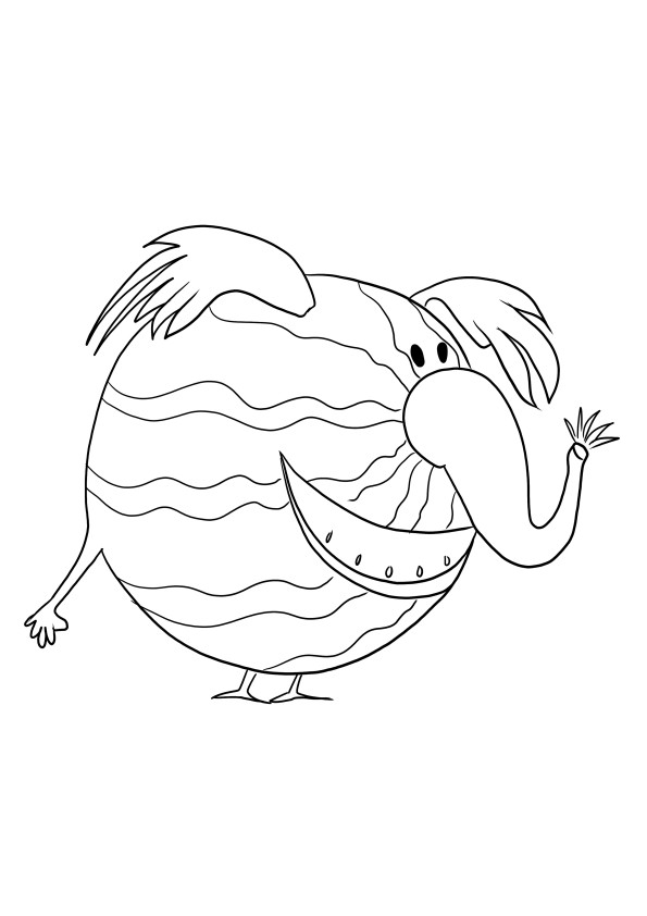 Happy Watermelephant is ready to be colored and printed or downloaded for free