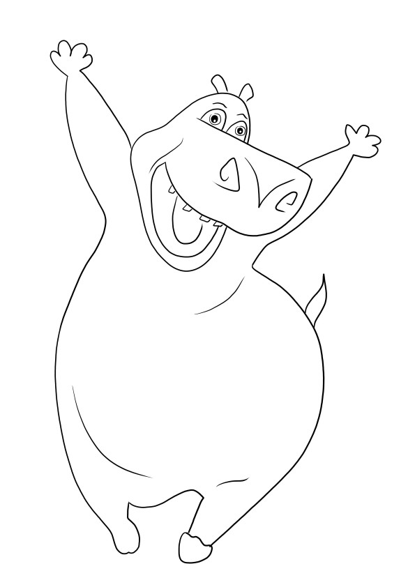 Happy Gloria the Hippo from Madagascar-free downloading and coloring picture for free
