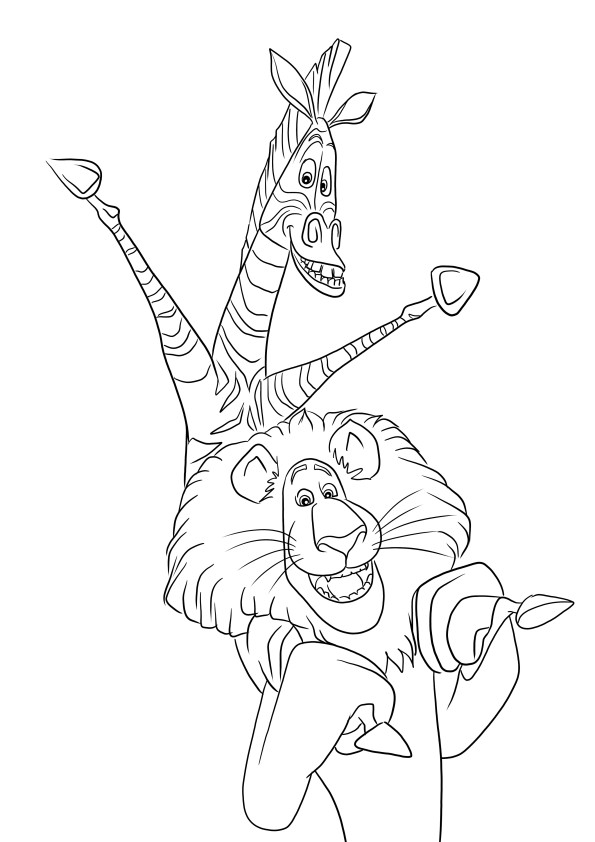 Image à colorier simple de Melman et Alex le Lion-gratuit à imprimer ou à télécharger pour les enfants