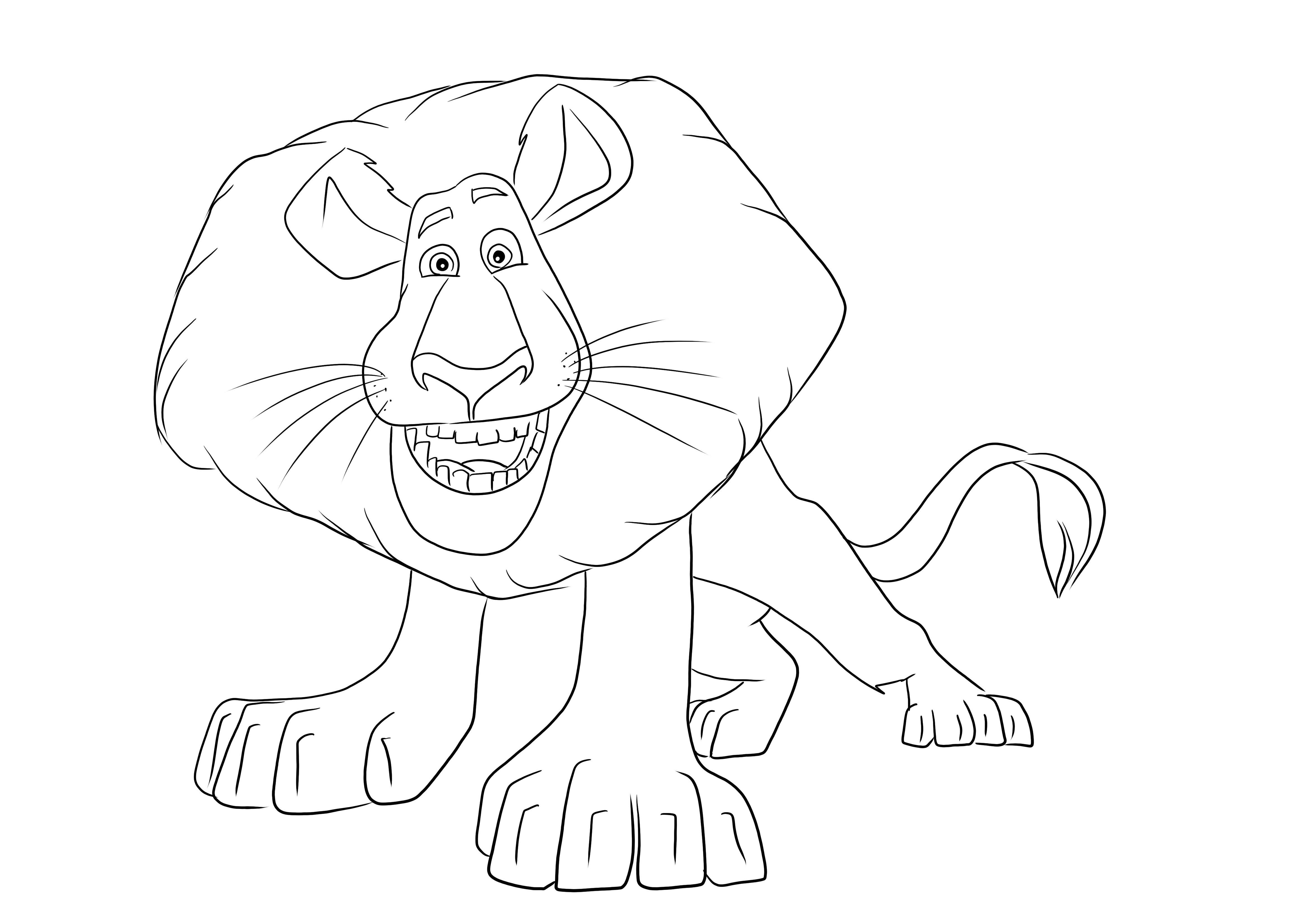 Alex the Lion da colorare e stampare gratuitamente per far divertire i bambini