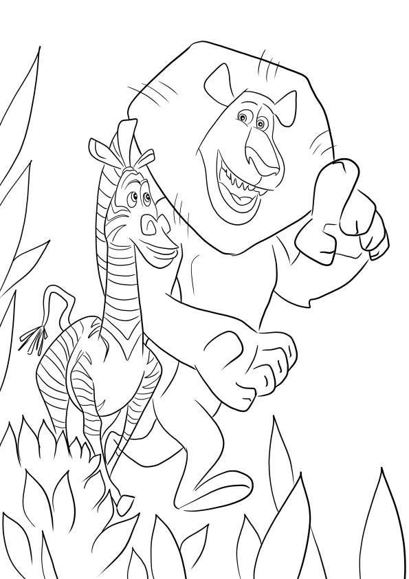 Alex and Melman printable and easy coloring page for free use