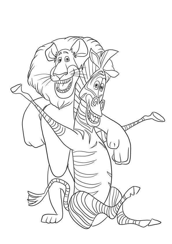 Melman et Alex le Lion - page gratuite à télécharger et facile à colorier