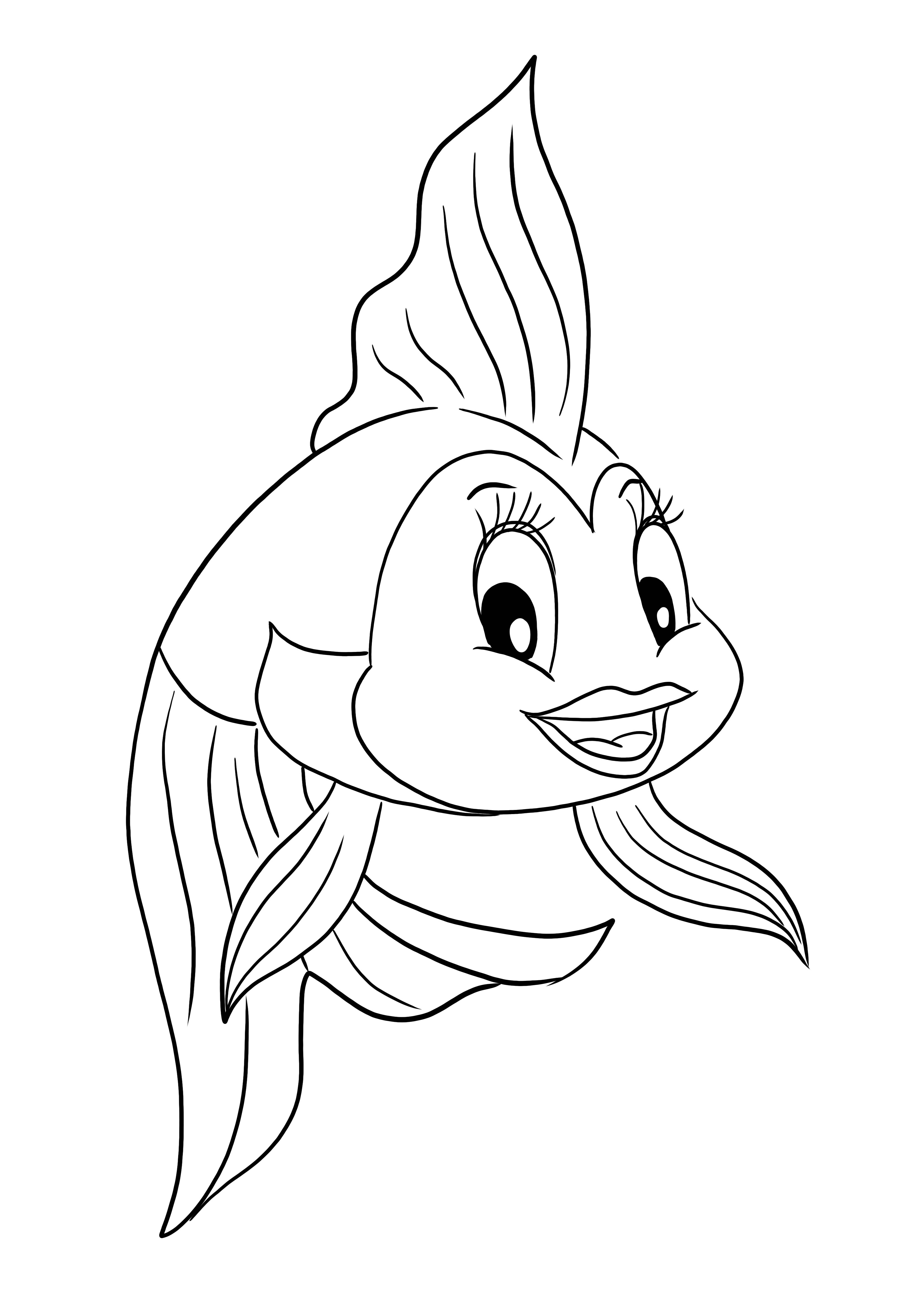 A free-to-color and print page of Cleo the fish from Pinocchio cartoon for kids