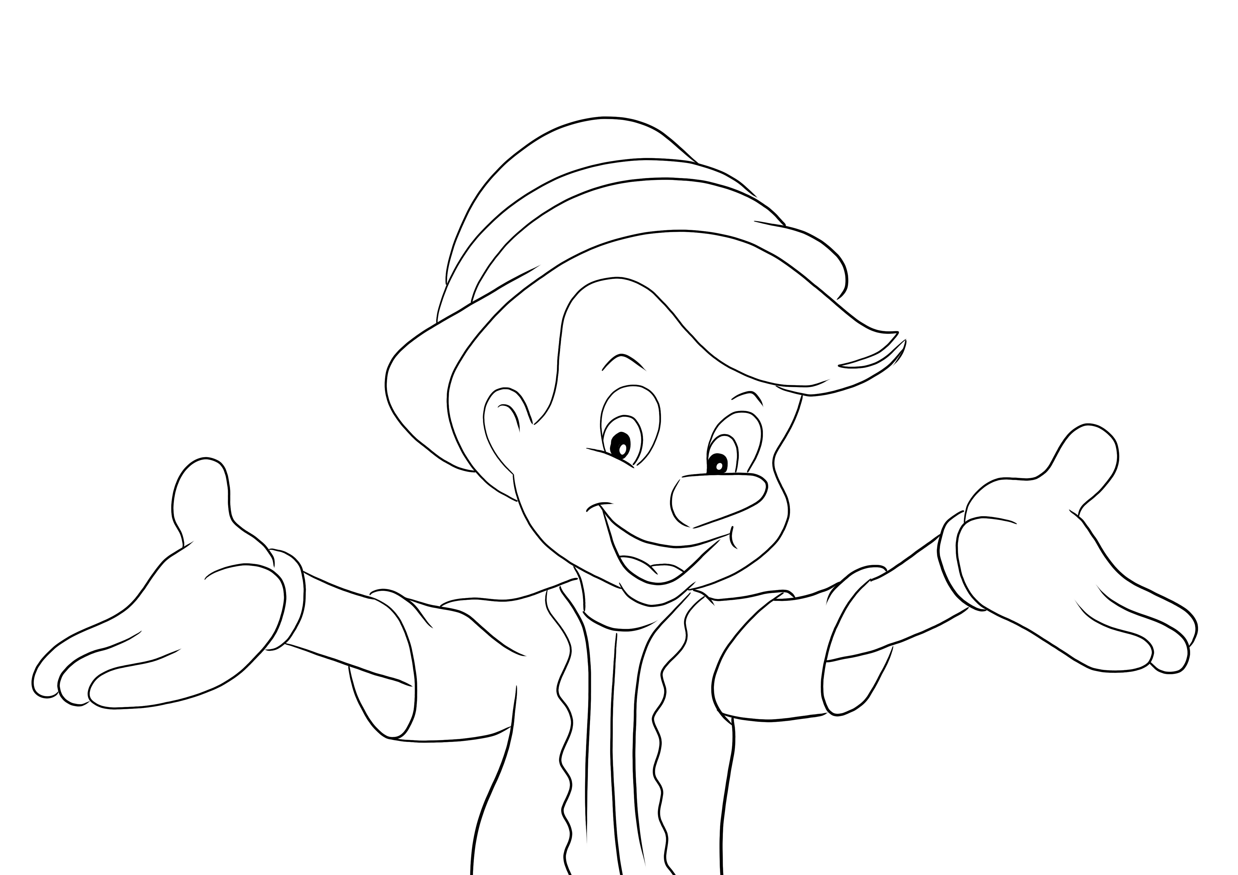 Pinocchio and open hands-free printable and coloring picture for kids
