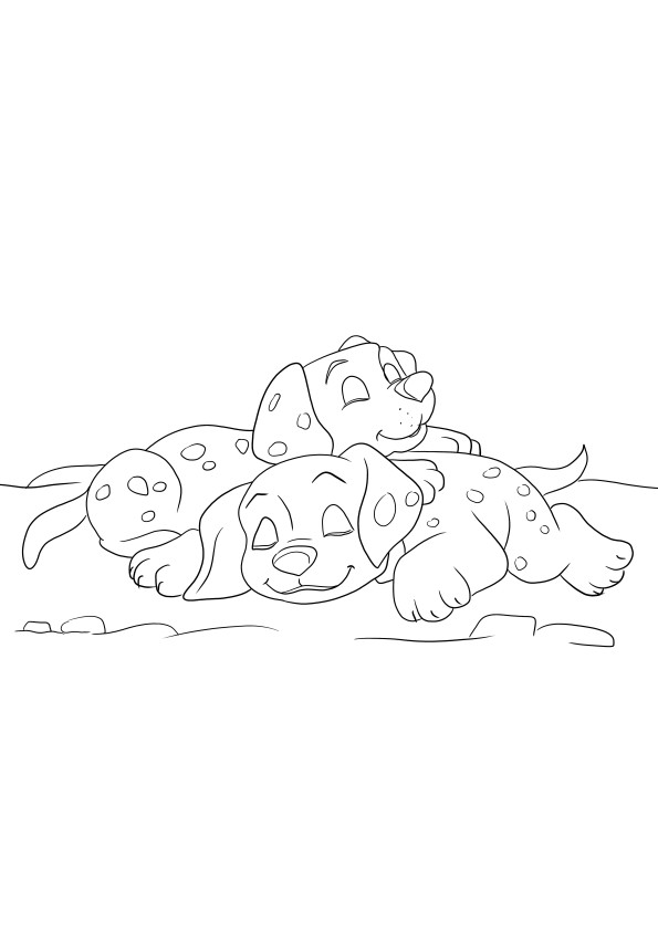 Sleeping Dalmatian puppies free to print and easy to color image