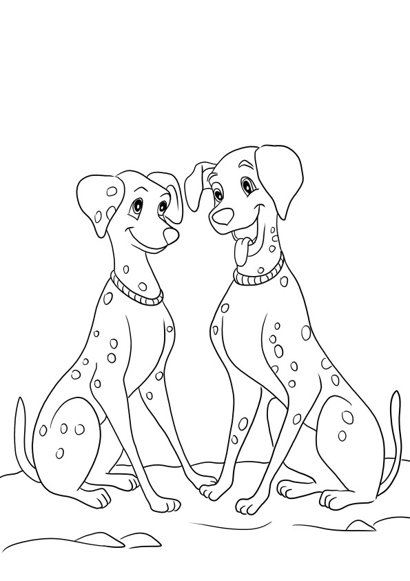 Perdita and Pongo in love coloring sheet for kids to download and color free