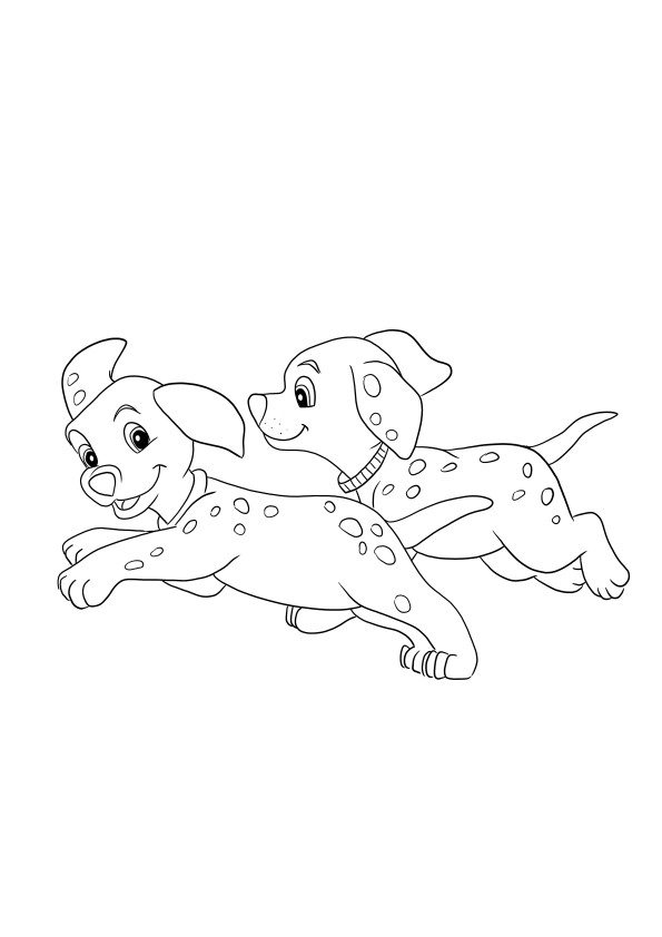 Cute Dalmatian puppies are running-free coloring picture to download easily