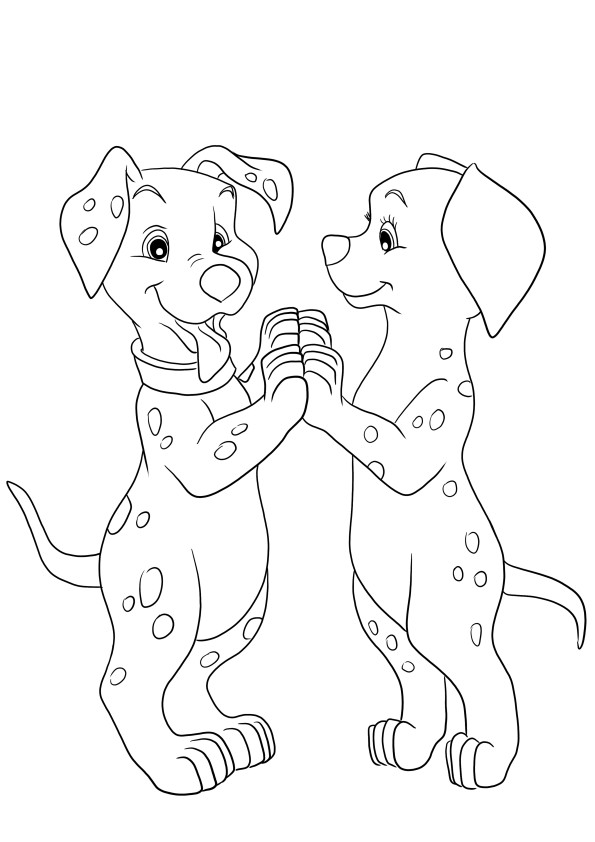 A free coloring and printing picture of Dalmatian dancing to color easily