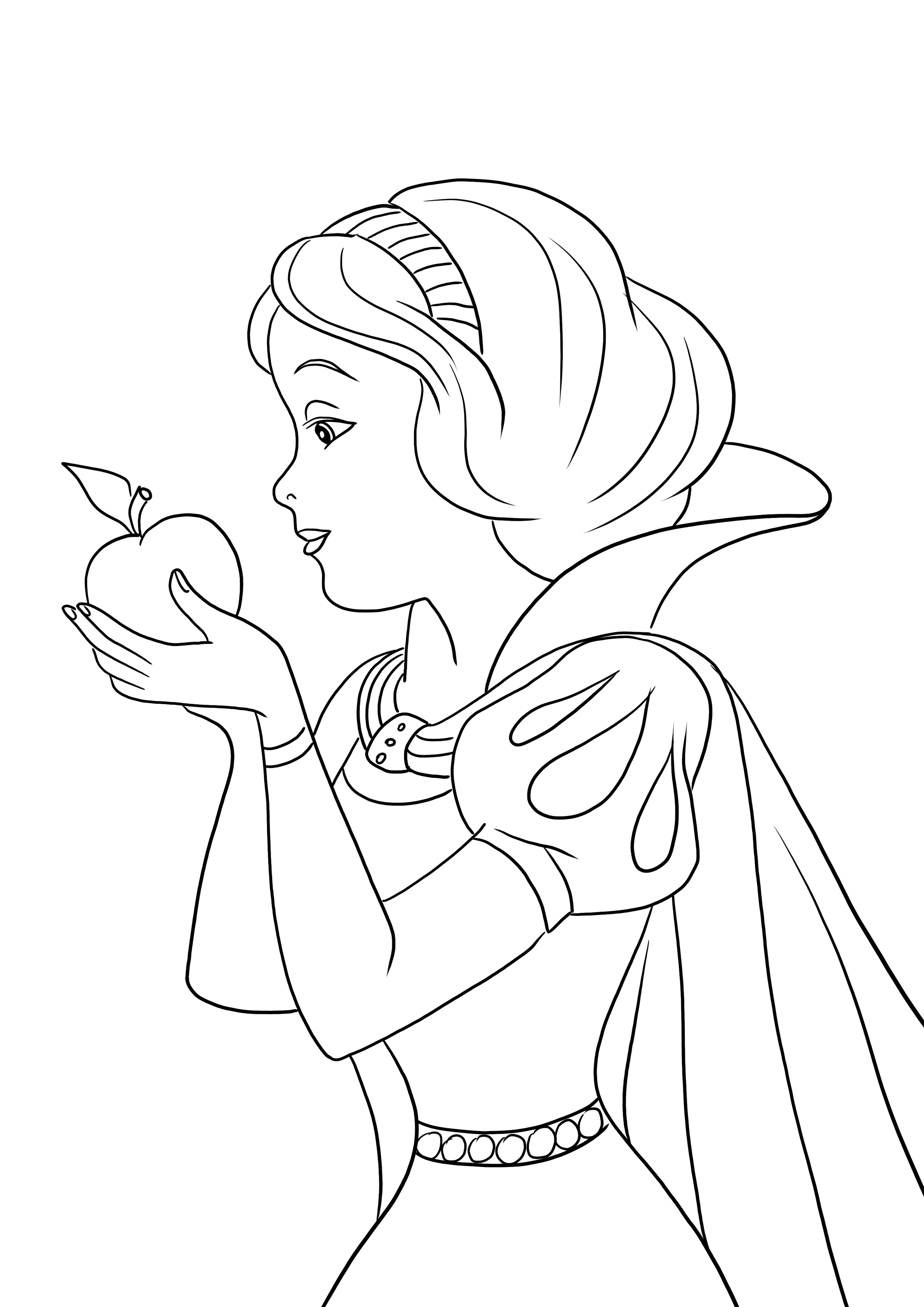 Putri Salju memakan apel siap diwarnai dan dicetak untuk gambar gratis