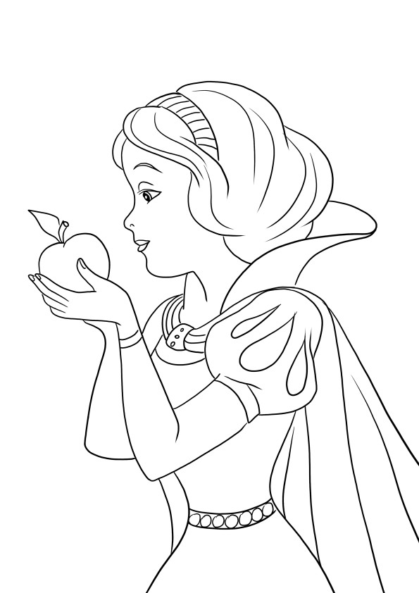 Blanche-Neige mangeant la pomme prête à colorier et à imprimer gratuitement image