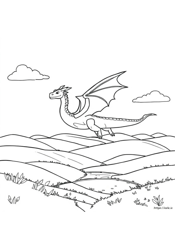 Dragon Flying Over the Hills Coloring Page | ESLE