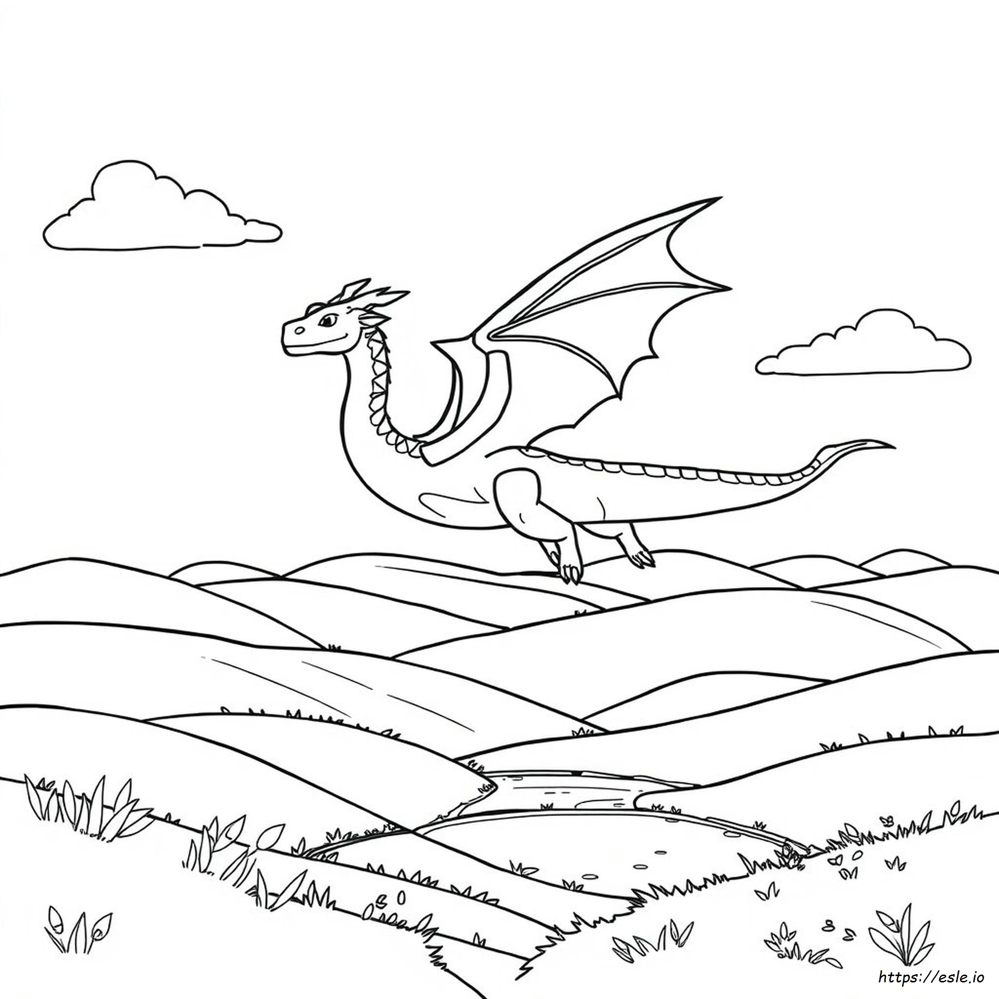 Dragón Volando Sobre las Colinas para Colorear