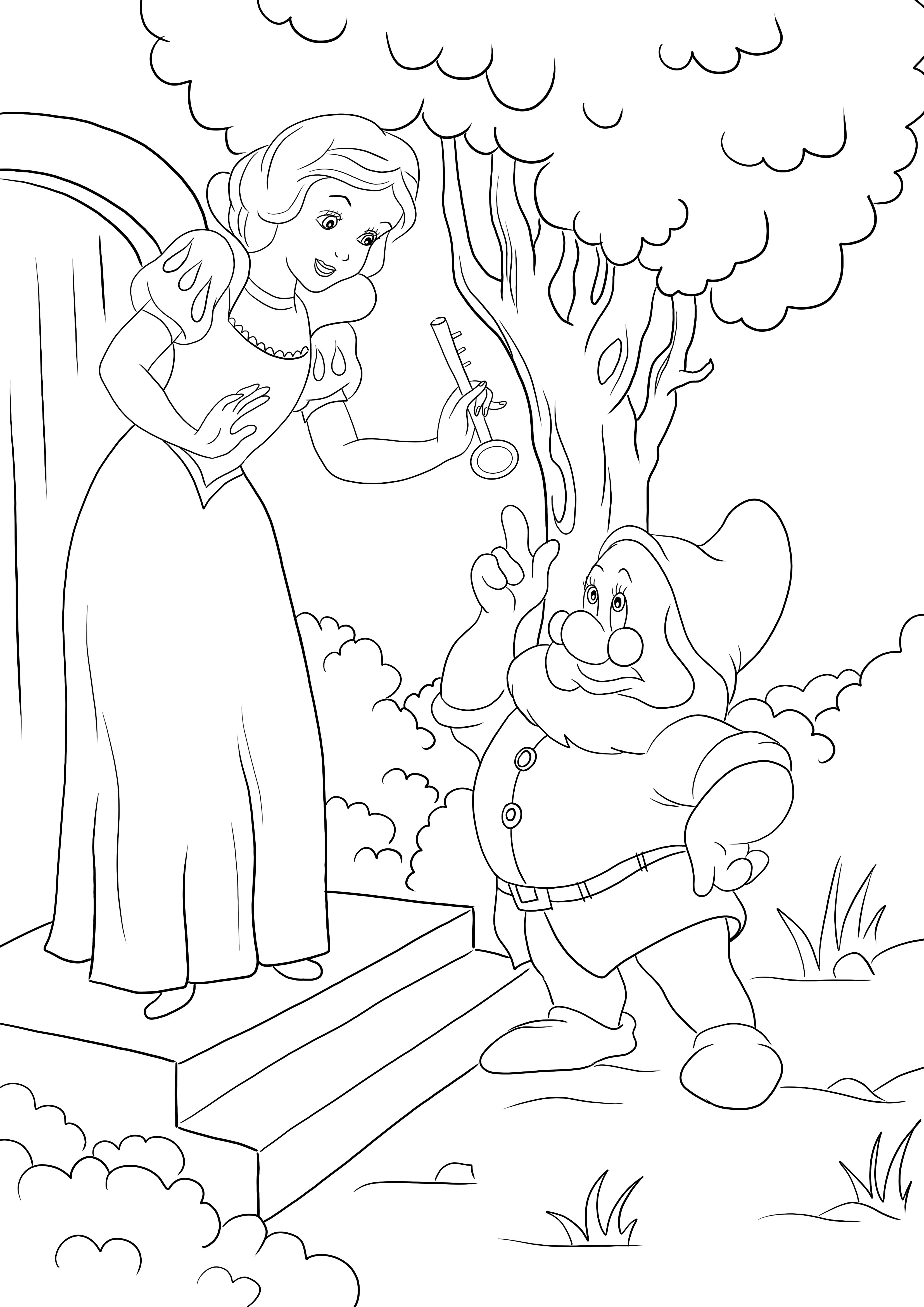 Her yaştan çocuk için kolay boyama için Pamuk Prenses ve Doc Dwarf içermeyen yazdırılabilir