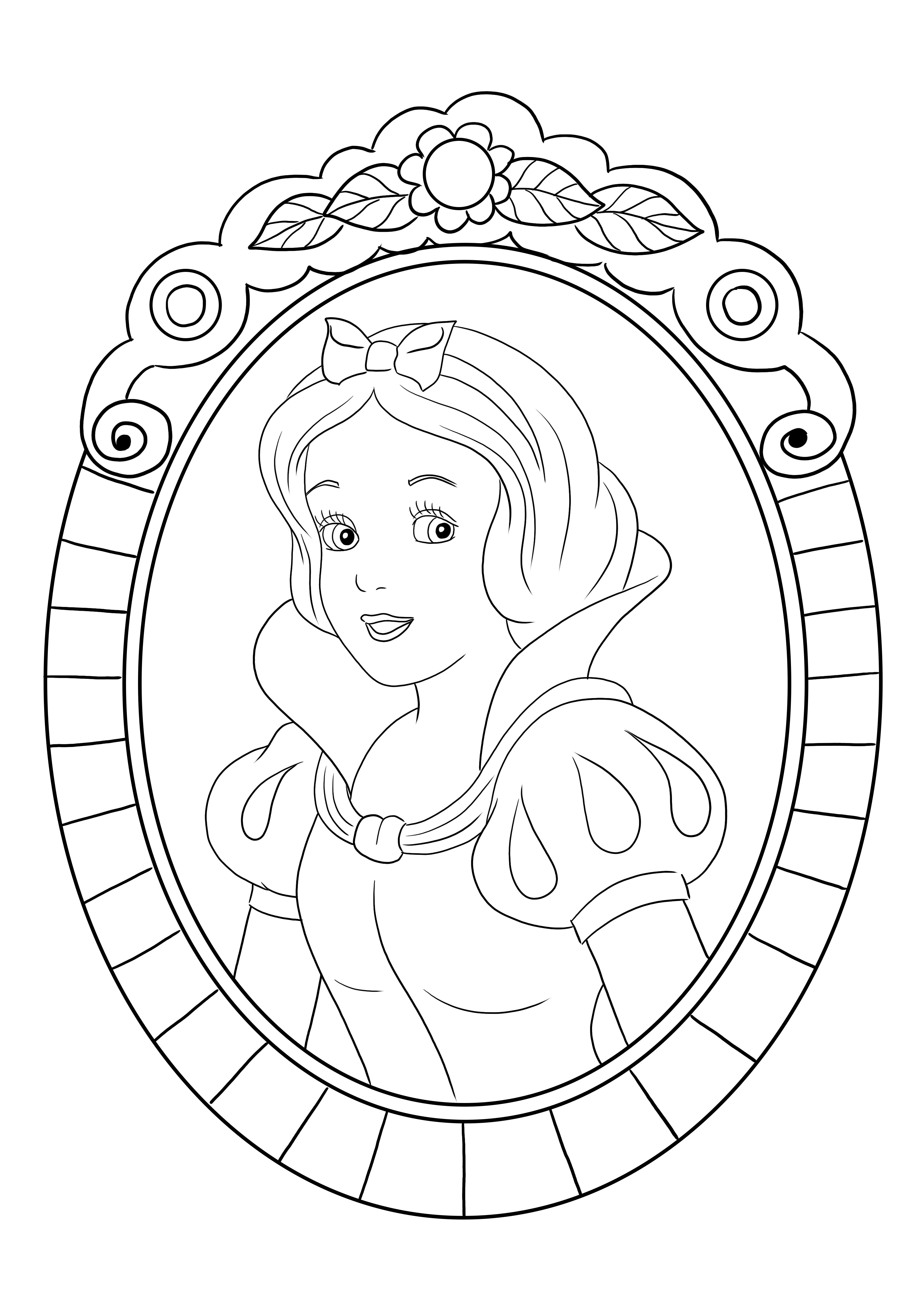 Beautiful picture in black and white of Snow White mirroring-free to print or download