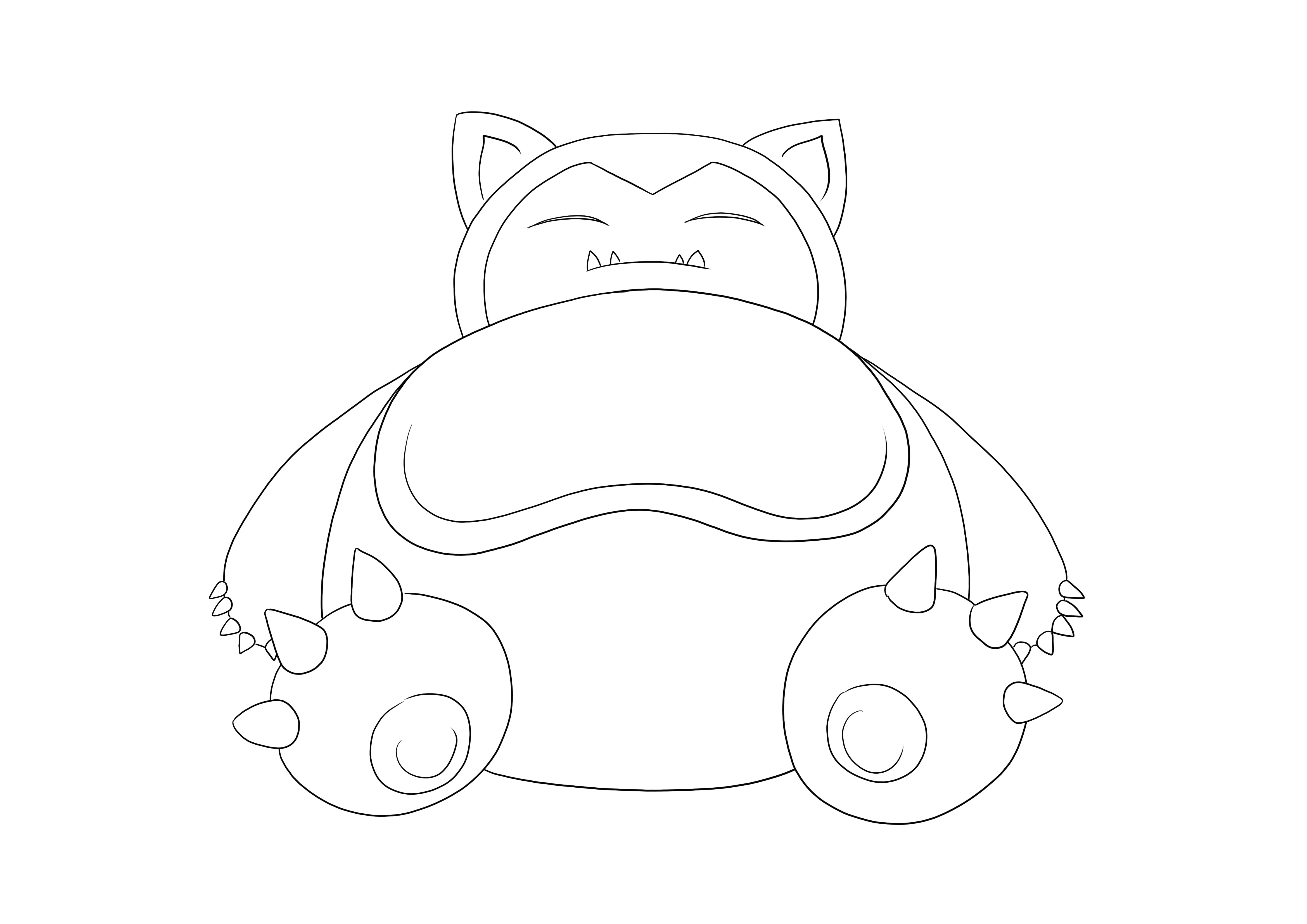 Funny Snorlax from the Pokémon game is falling asleep and waits to be printed or downloaded and colored