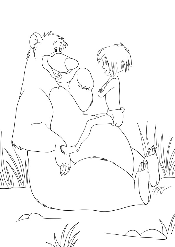 Mowgli and Balu bear free downloadable or printable to color for kids