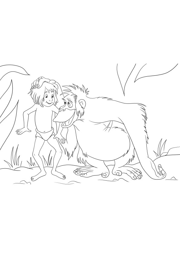 Mowgli et King Louie est une feuille de coloriage facile prête à être téléchargée gratuitement
