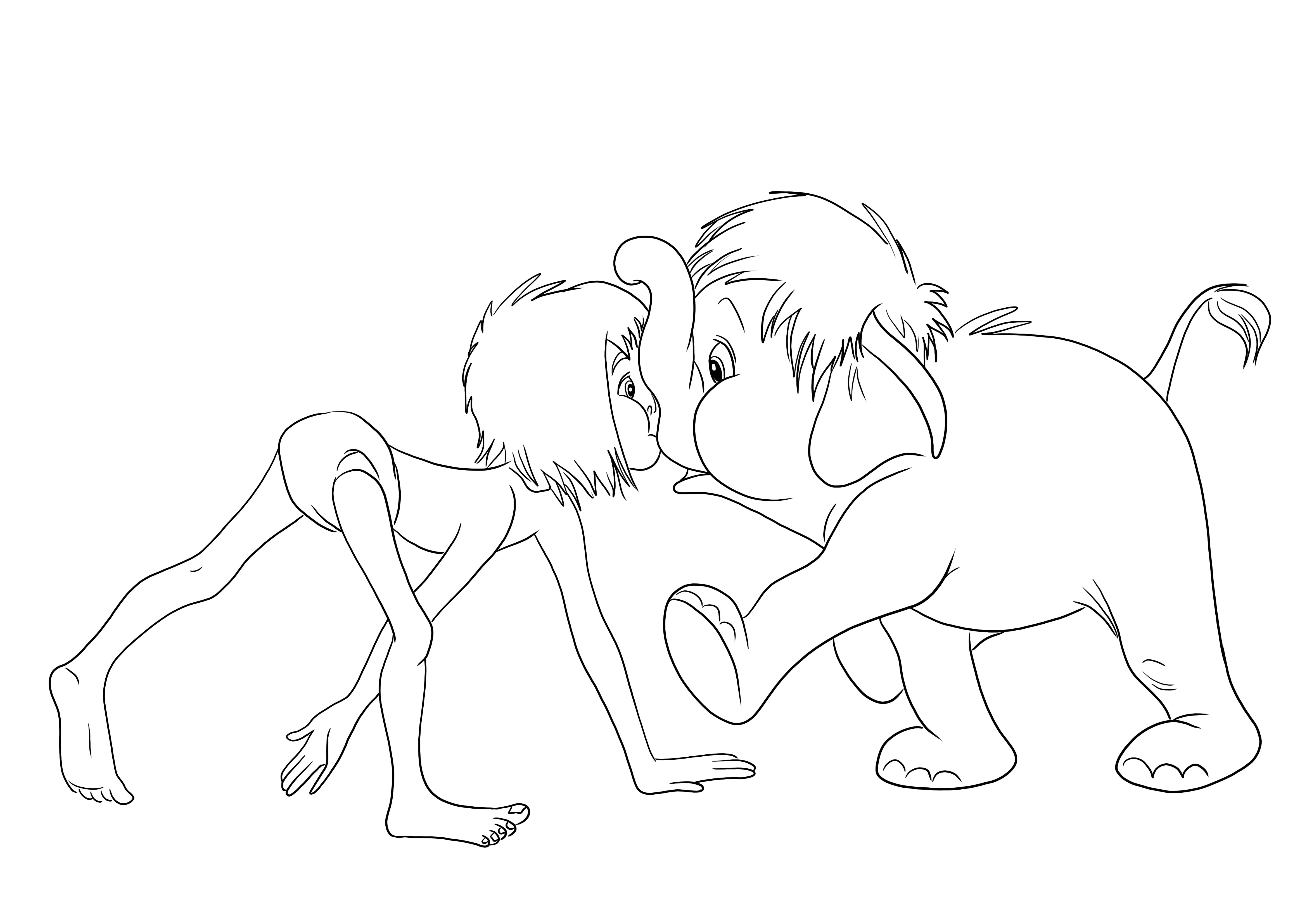 Fun to color Mowgli and Hathi Junior and easy to download or print
