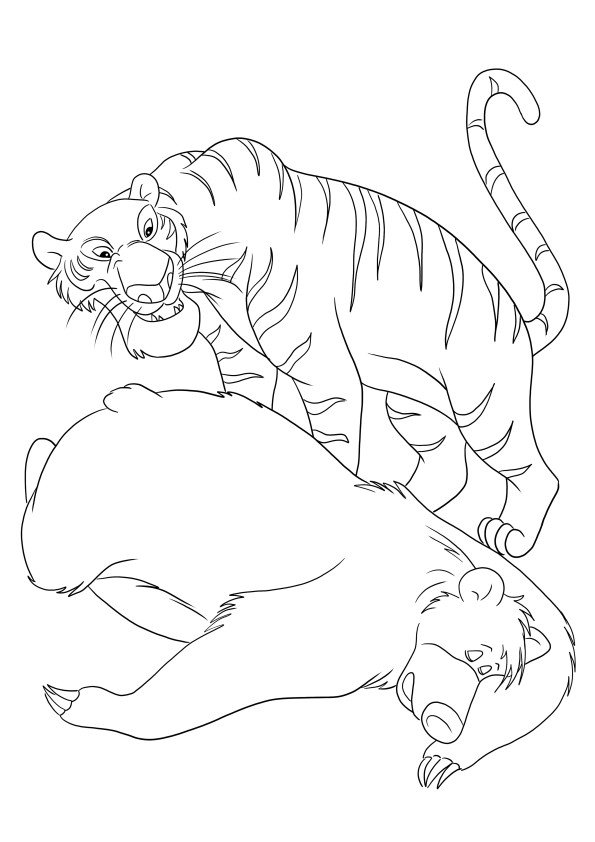 Shere Khan et Baloo - à imprimer ou télécharger et colorier gratuitement pour les enfants