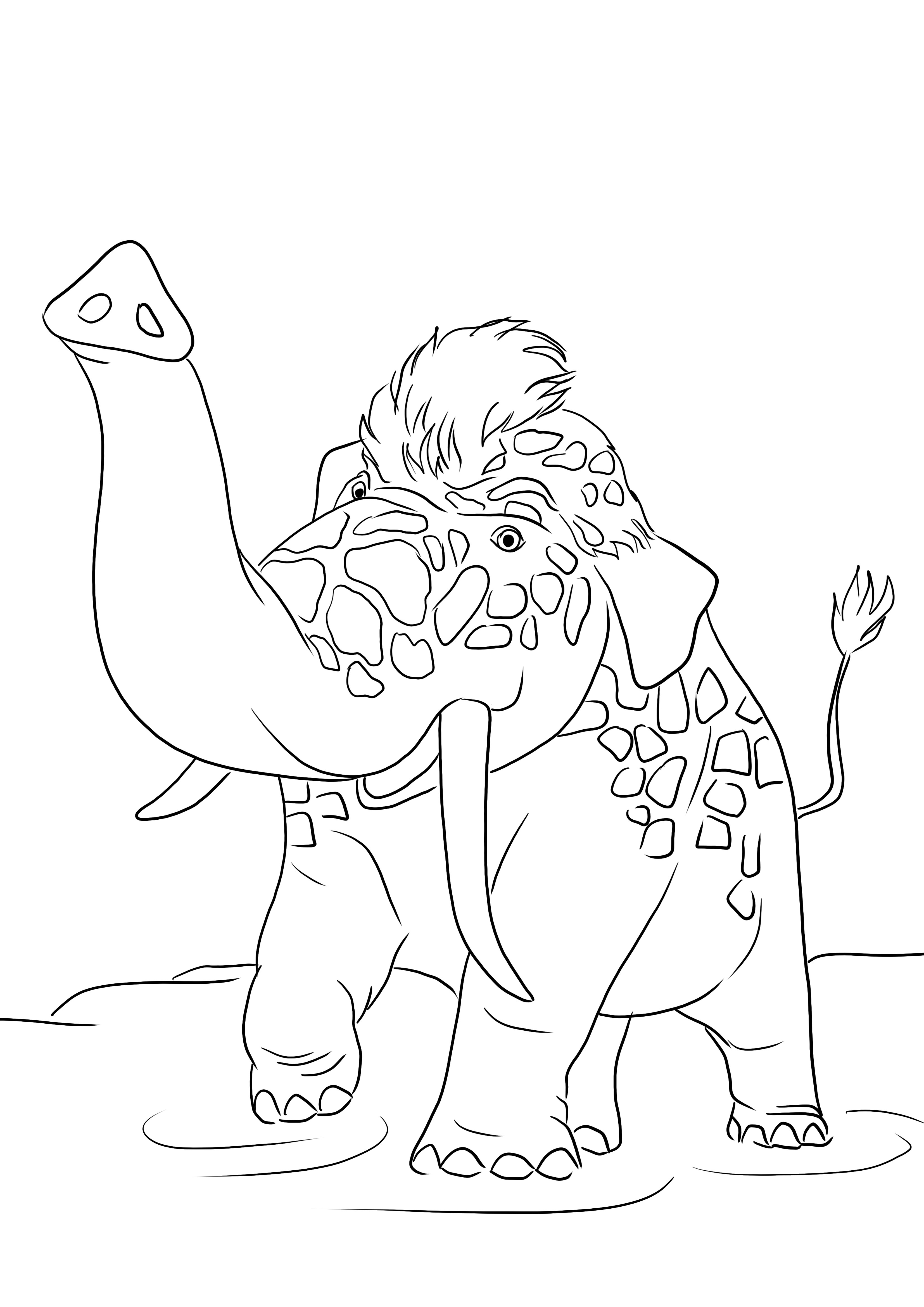 Uma nova imagem para colorir do desenho animado Girelephant dos Croods para imprimir gratuitamente