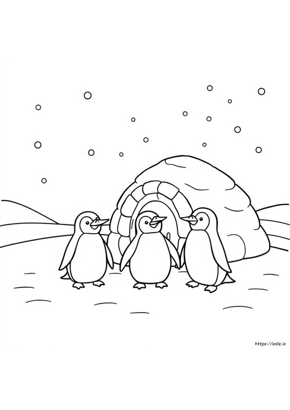 Penguin And Igloo Coloring Page