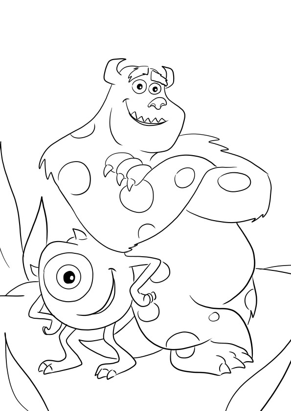 Sullivan and Mike from Monsters Inc is free to print and ready to be colored for kids