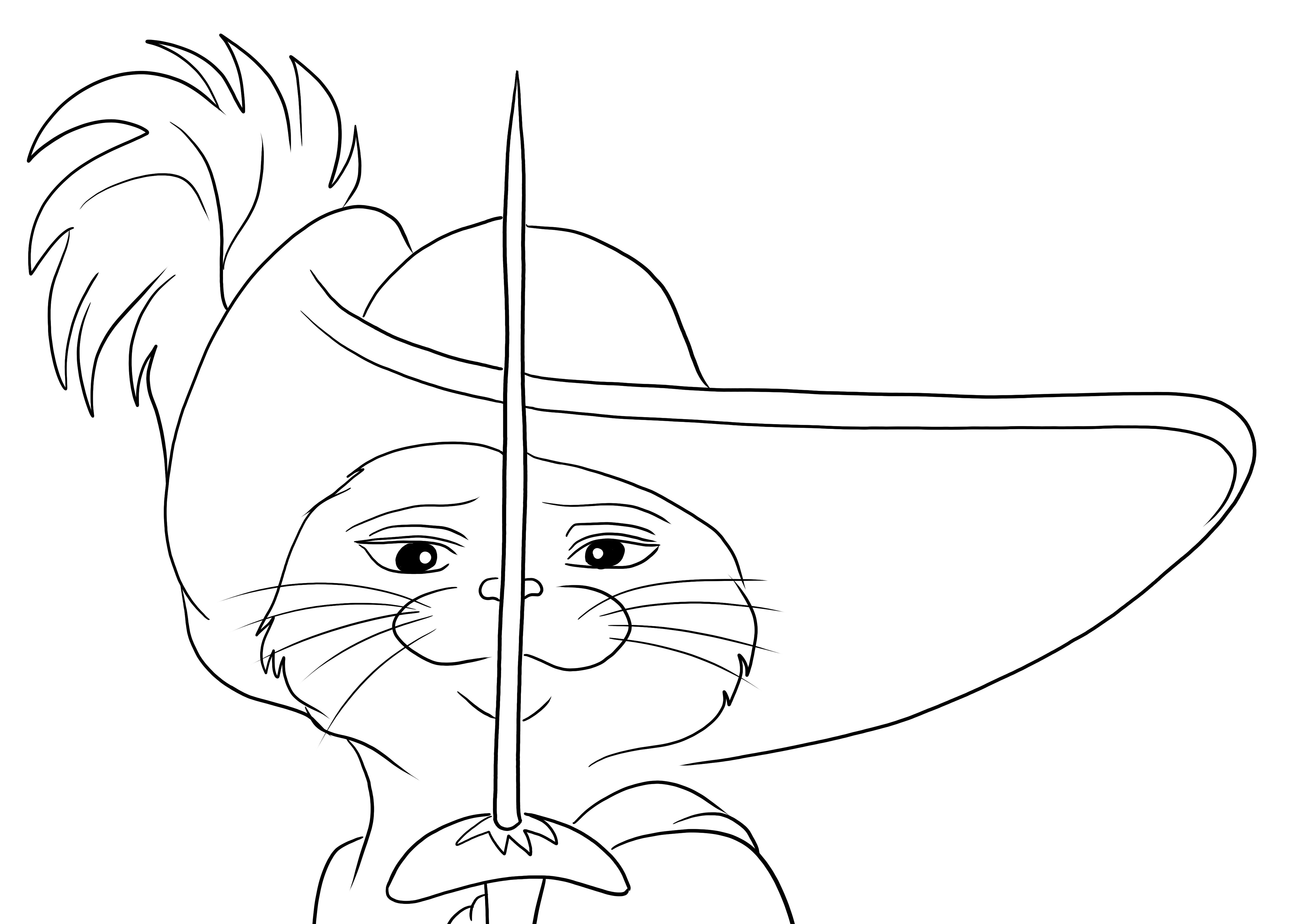 Impression gratuite du chat botté et de son épée à colorier pour un dessin amusant