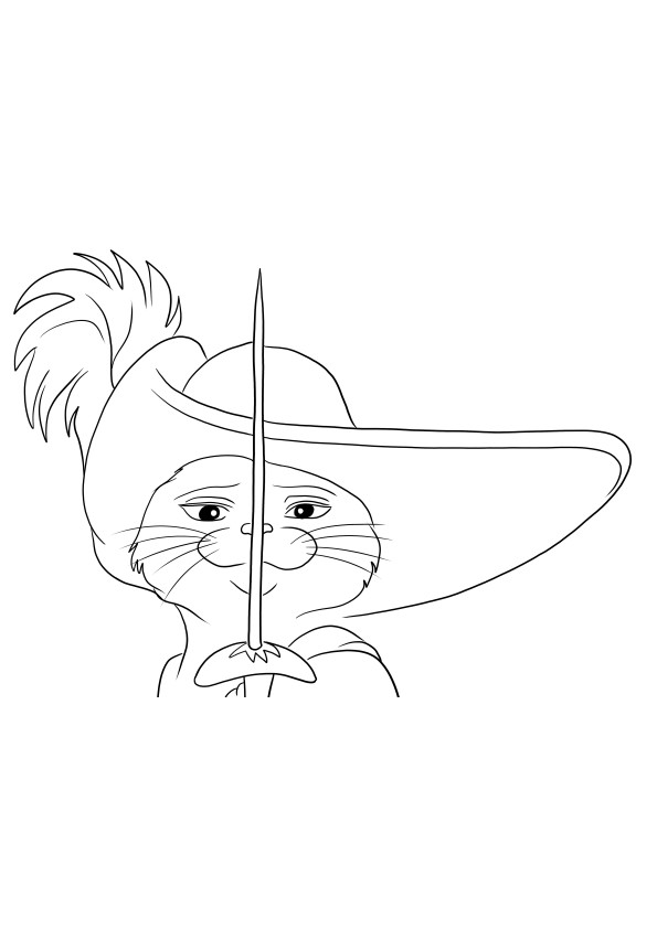 Free printing of Puss in Boots and his sword coloring image for fun drawing