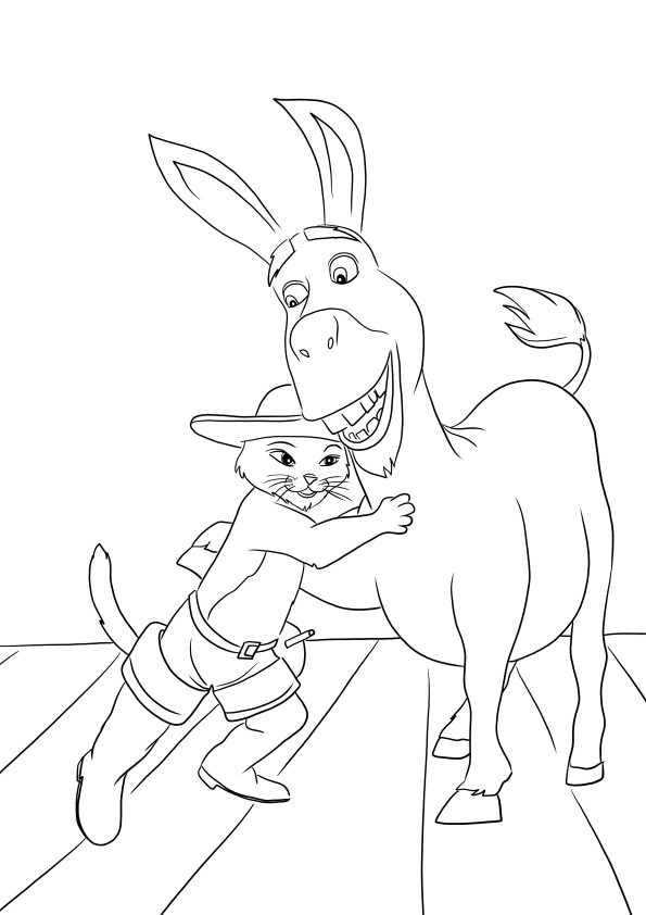 Puss in Boots and Donkey-free printable for easy coloring for kids