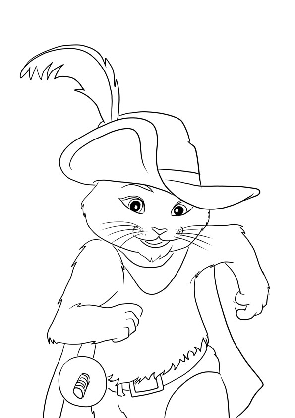 Puss in Boots running is a free coloring page easy to print or download