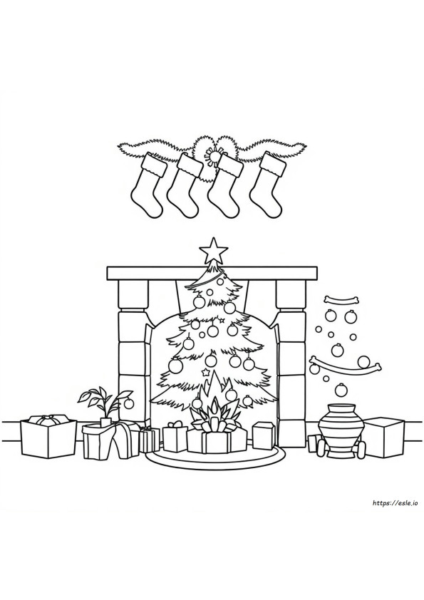 簡単なクリスマス暖炉の塗り絵