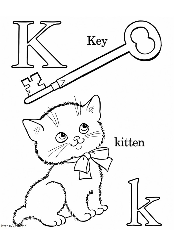 Alfabeto K e chave de gatinho para colorir