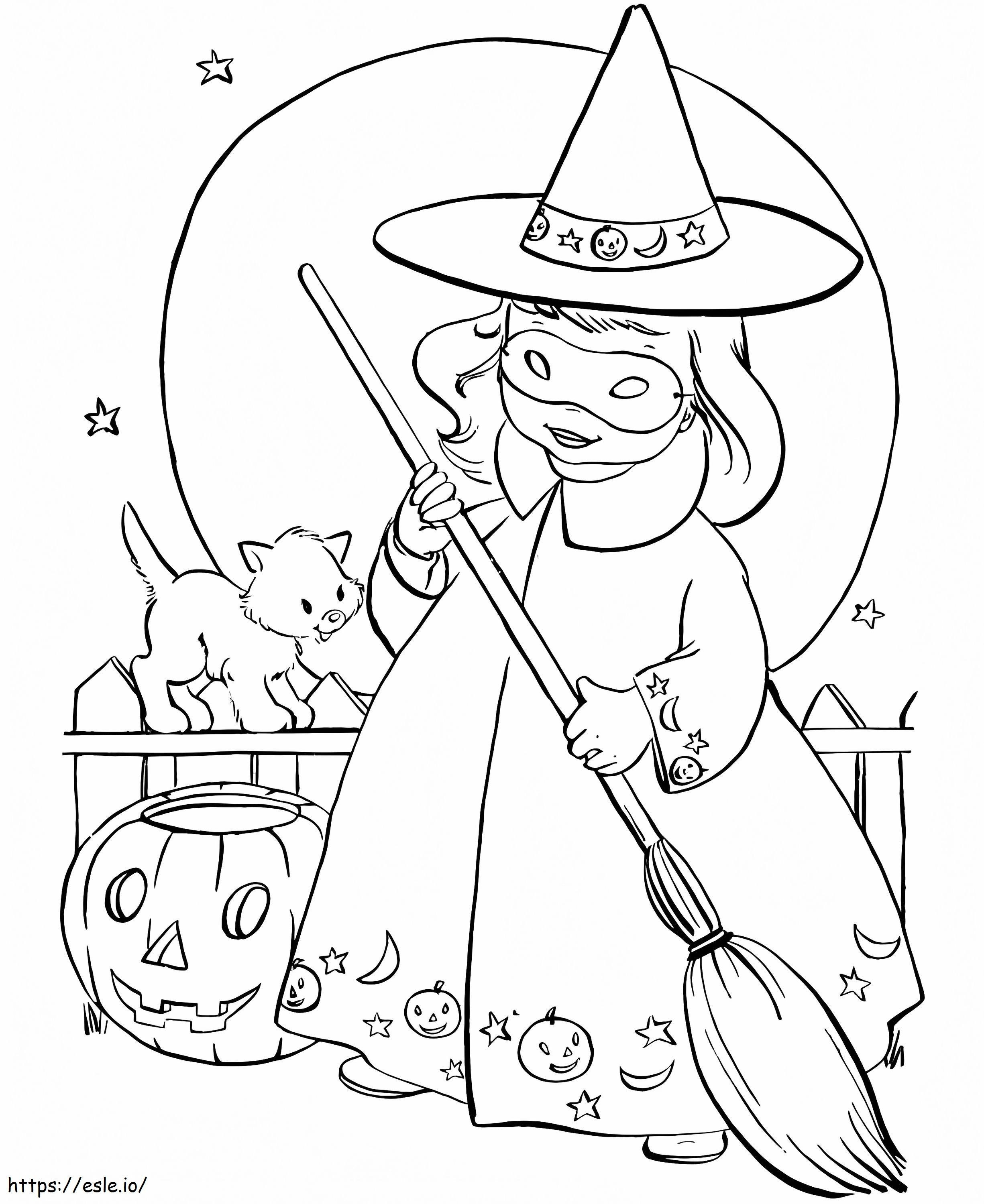 Suloinen Witch Halloween värityskuva
