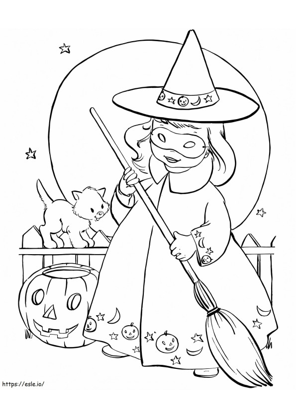 Aranyos boszorkány Halloween kifestő