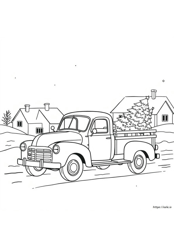 Camion Vintage Con Albero Di Natale Da Colorare