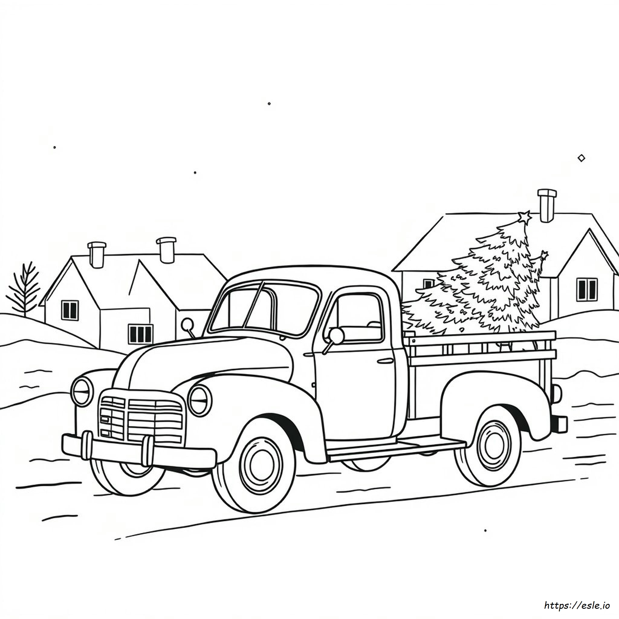 Vintage Truck With Christmas Tree Coloring Page