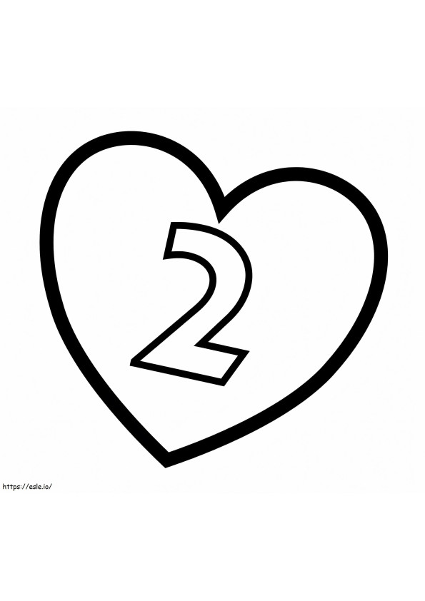 Numărul 2 în inimă de colorat