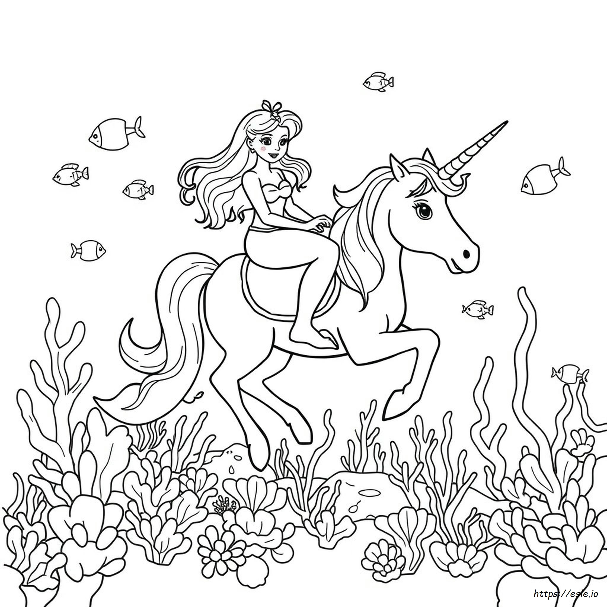 Mermaid Riding A Unicorn Coloring Page