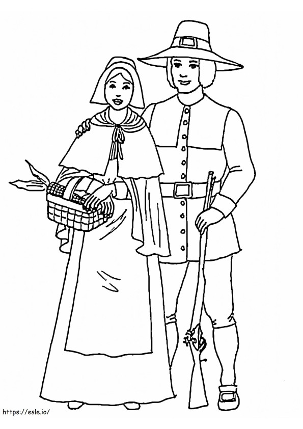 Pilgrim Couple 3 coloring page