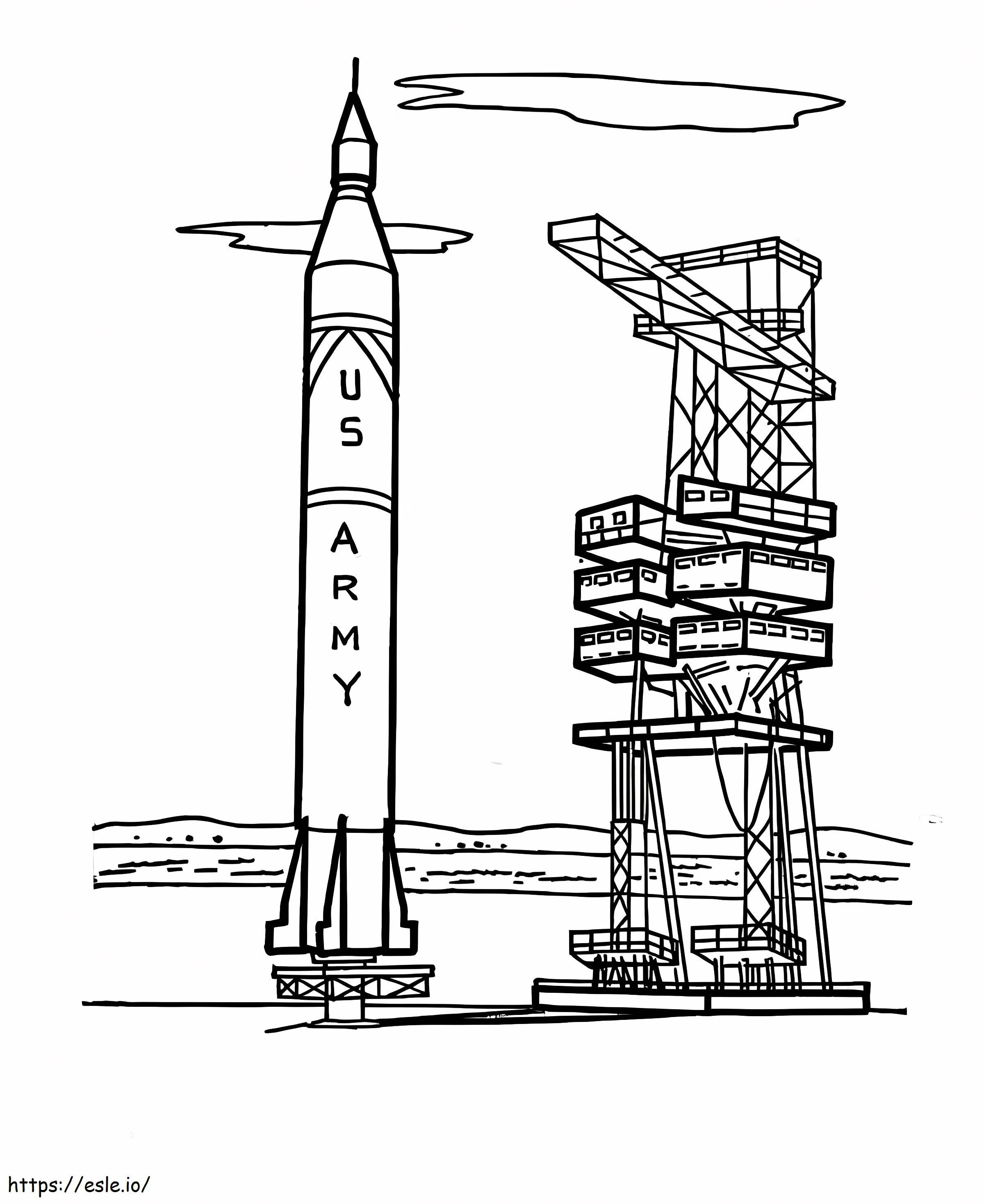 Nave espacial perto da torre de lançamento para colorir