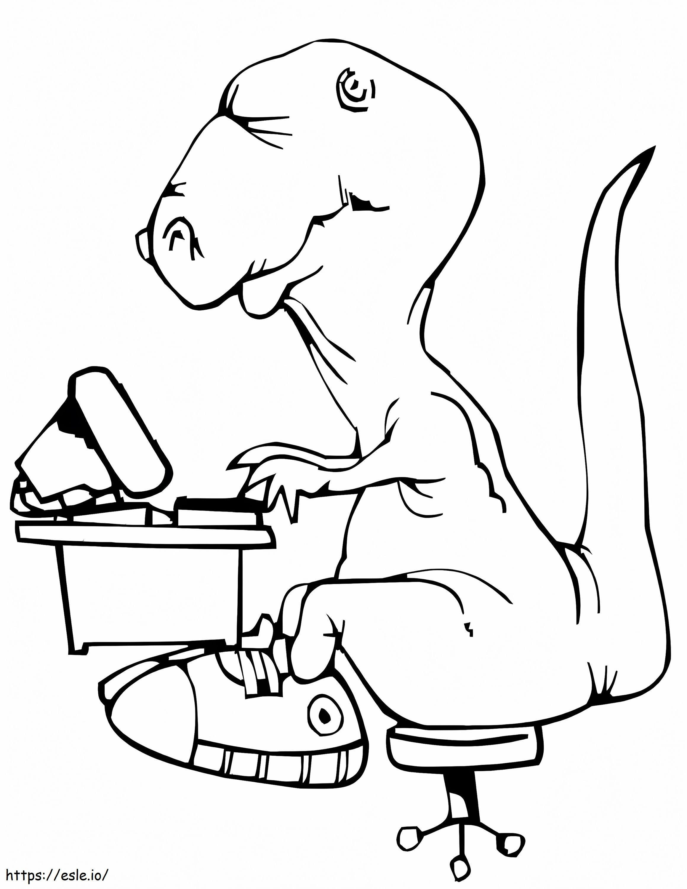 Dinosaurus tietokoneen kanssa värityskuva