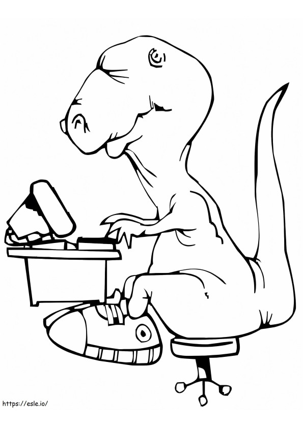 Coloriage Dinosaure avec ordinateur à imprimer dessin
